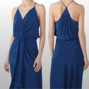 NWT MISA Los Angeles Domino Tie Front Maxi Dress in Dark Blue